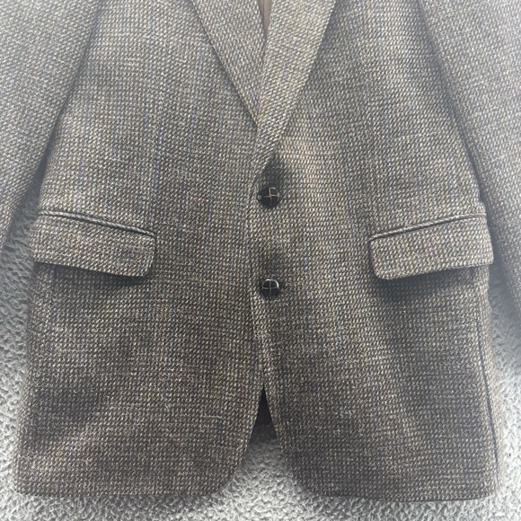 VINTAGE‎ Tweed Jacket Mens 42L Brown Herringbone Wool 2 Button Sport Coat Retro - Picture 4 of 16